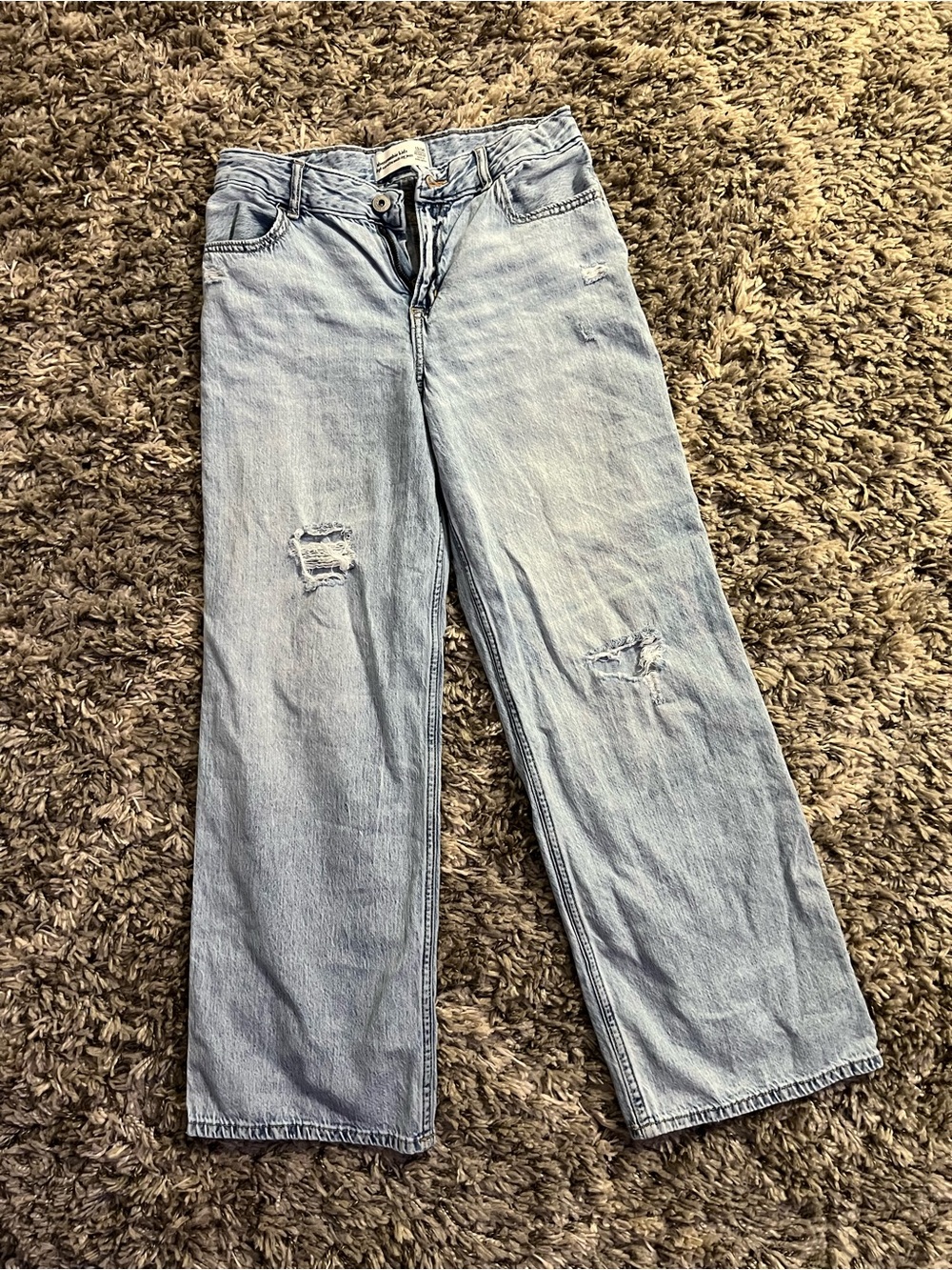 Abercrombie Kids Light Wash Girls Distressed Straight-Leg Jeans size 13/14